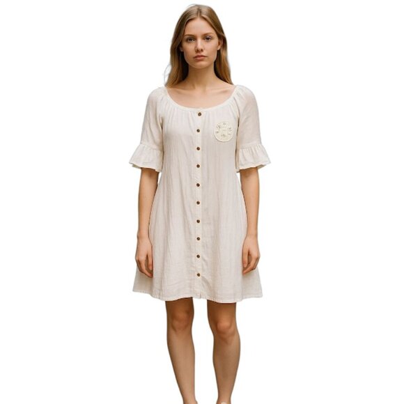 Naif Dress Women Medium White Button Up Prairie Half Flutter Sleeve Ruffle New - Picture 1 of 8
